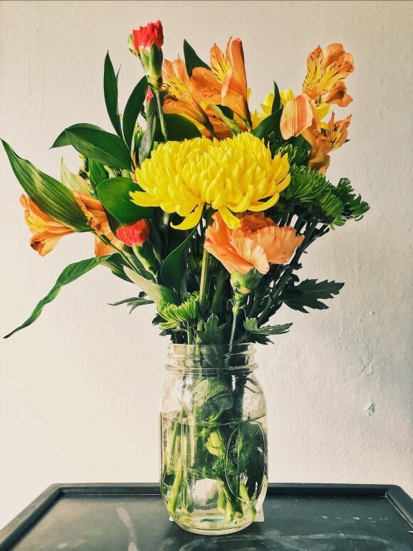 yellow flower mason jar bouquet